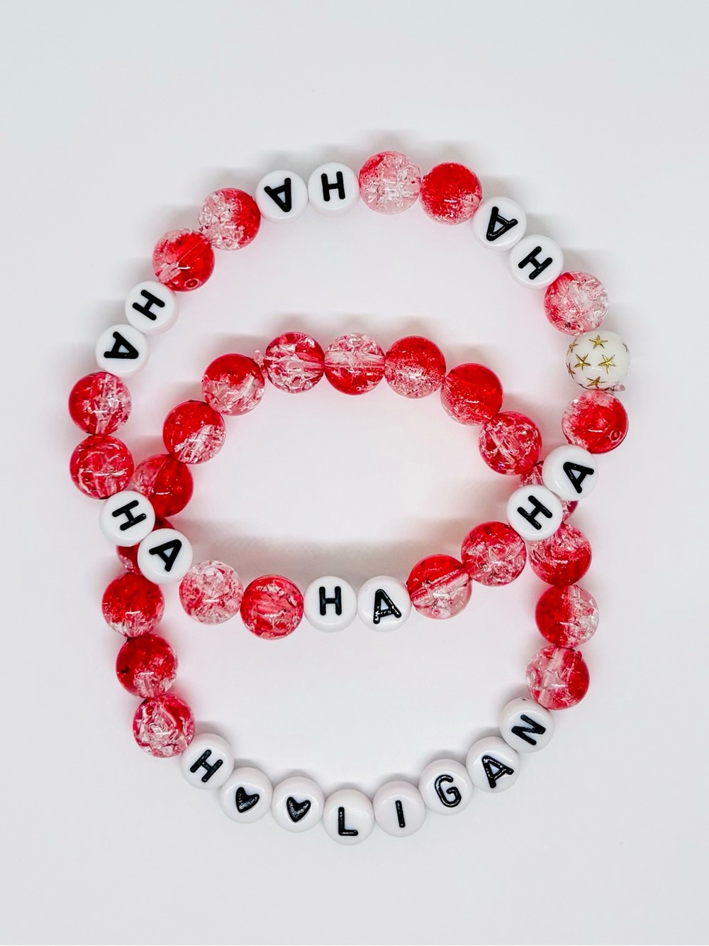 (2pcs) BTS HOOLIGAN SONG RED BEADED WHITE GOLD BRACELET BUNDLE